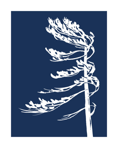 Franklin Island Windswept Hand-Screened Tree Poster in Marine Blue