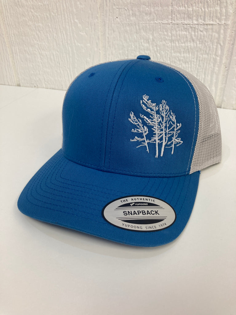 Killbear Trees Embroidered Trucker Hat, Blue and Silver