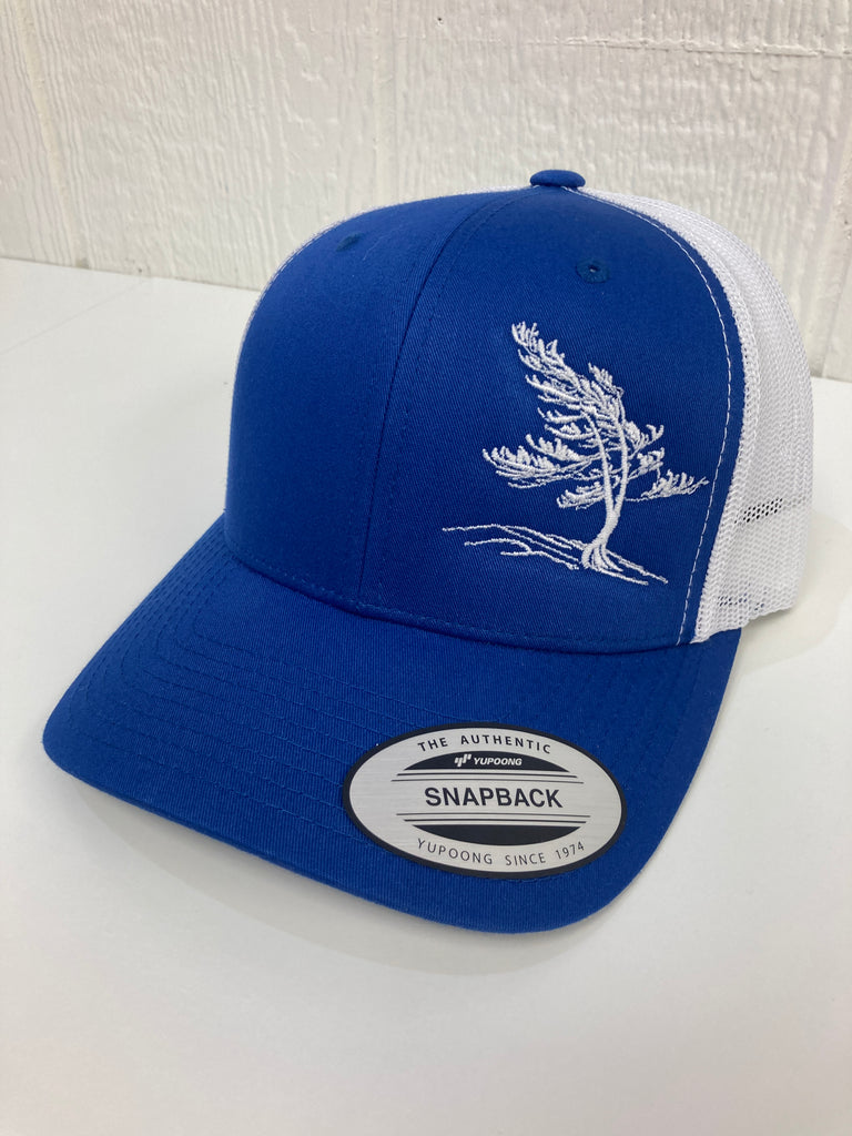 Killbear Windswept Pine Embroidered Trucker Hat, Royal and White