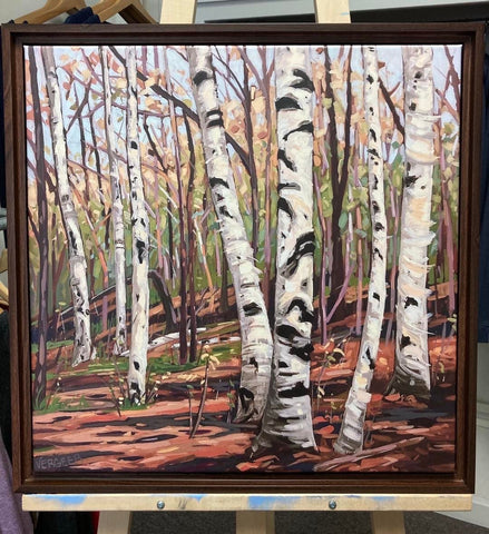 Harmony Lane Birches Framed Canvas Print 20x20