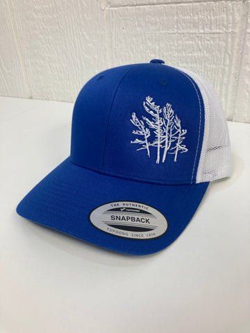 Killbear Trees Embroidered Trucker Hat, Royal and White