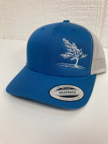 Killbear Windswept Pine Embroidered Trucker Hat, Blue and Silver