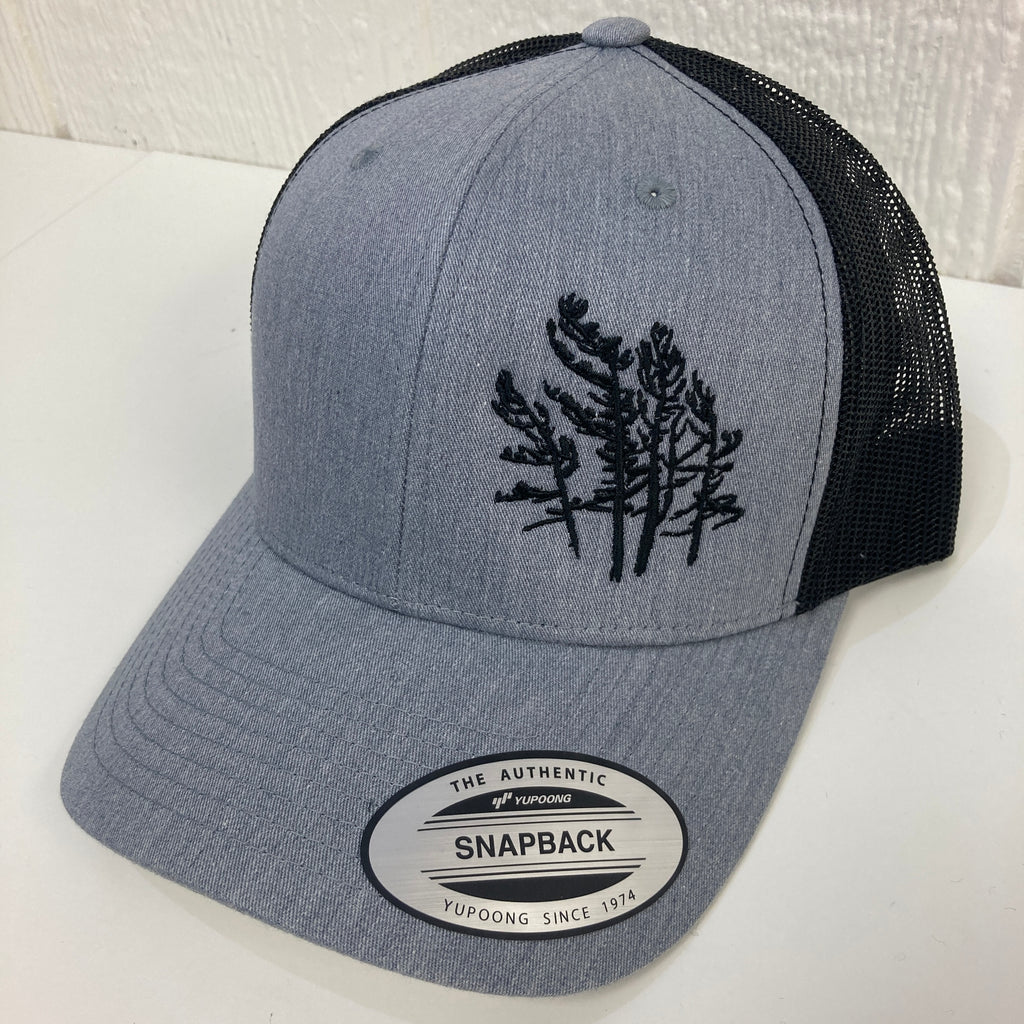 Killbear Trees Embroidered Trucker Hat, Heather Grey and Black