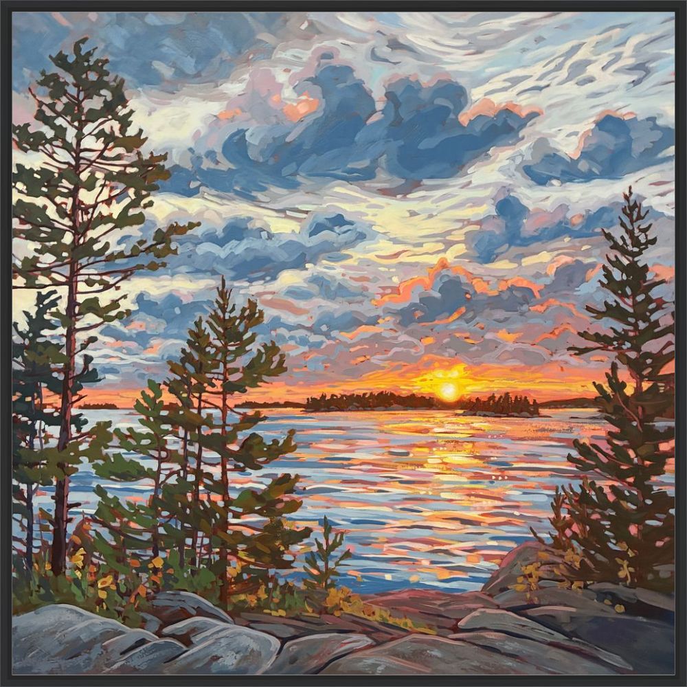 Granite Island Sunset 3 Framed Canvas Print - 34x34