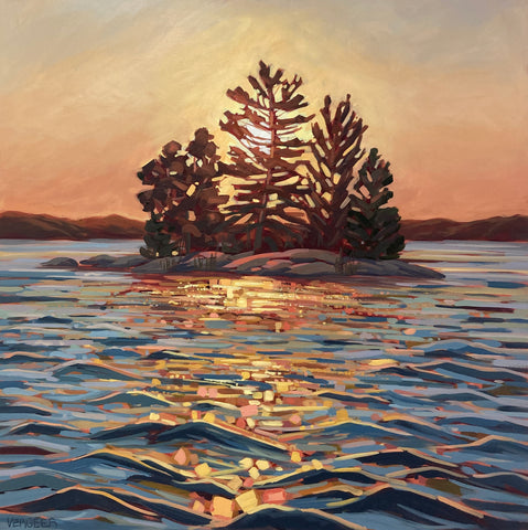 Lake Rosseau Near Tobin Island 2 Framed Canvas Print - 34x34 (IN STOCK NOW)