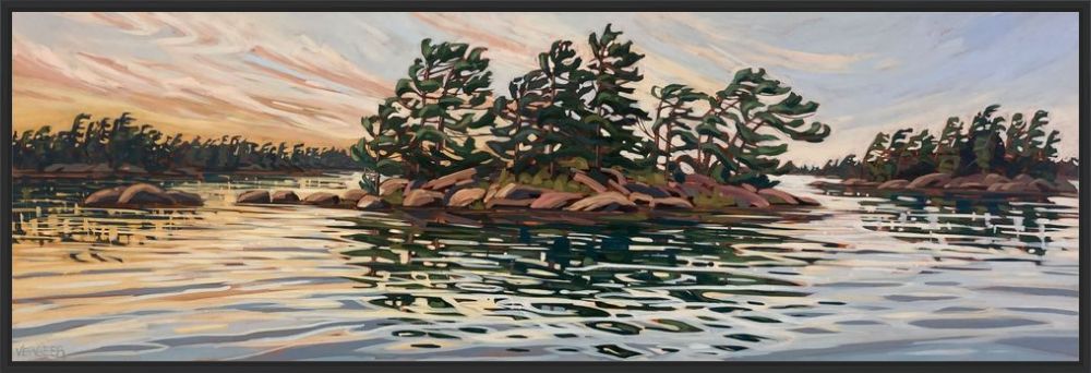 Sunset Near West Island Sans Souci Framed Canvas Print - 18x55