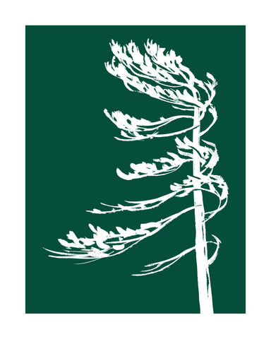 Franklin Island Windswept Hand-Screened Tree Poster in Forest Green