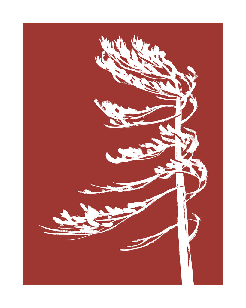 Franklin Island Windswept Hand-Screened Tree Poster in Rustic Red