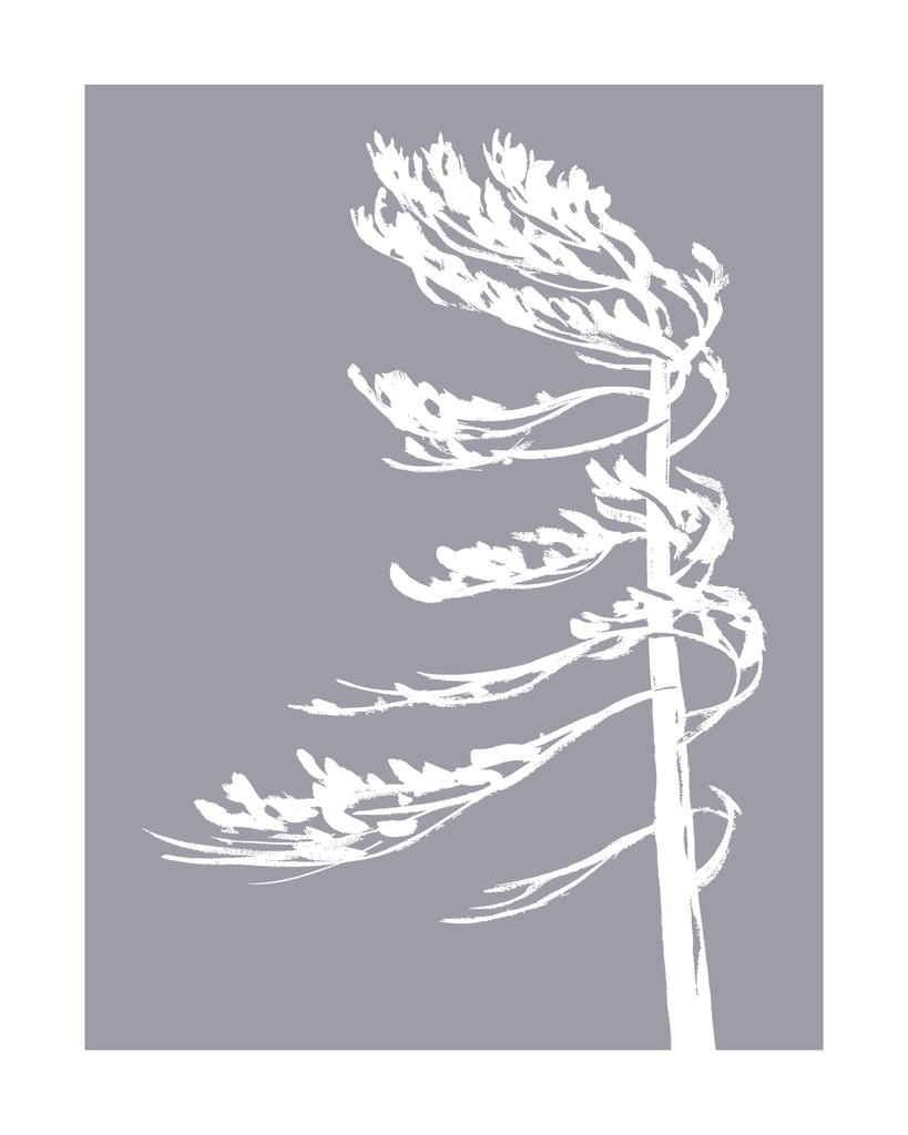 Franklin Island Windswept Hand-Screened Tree Poster in Warm Grey
