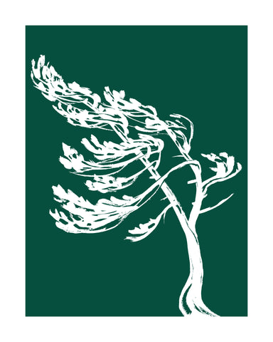 Killbear Provincial Park Windswept 1 Hand-Screened Tree Poster in Forest Green
