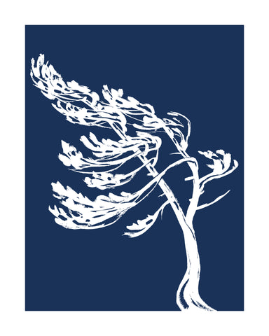 Killbear Provincial Park Windswept 1 Hand-Screened Tree Poster in Marine Blue