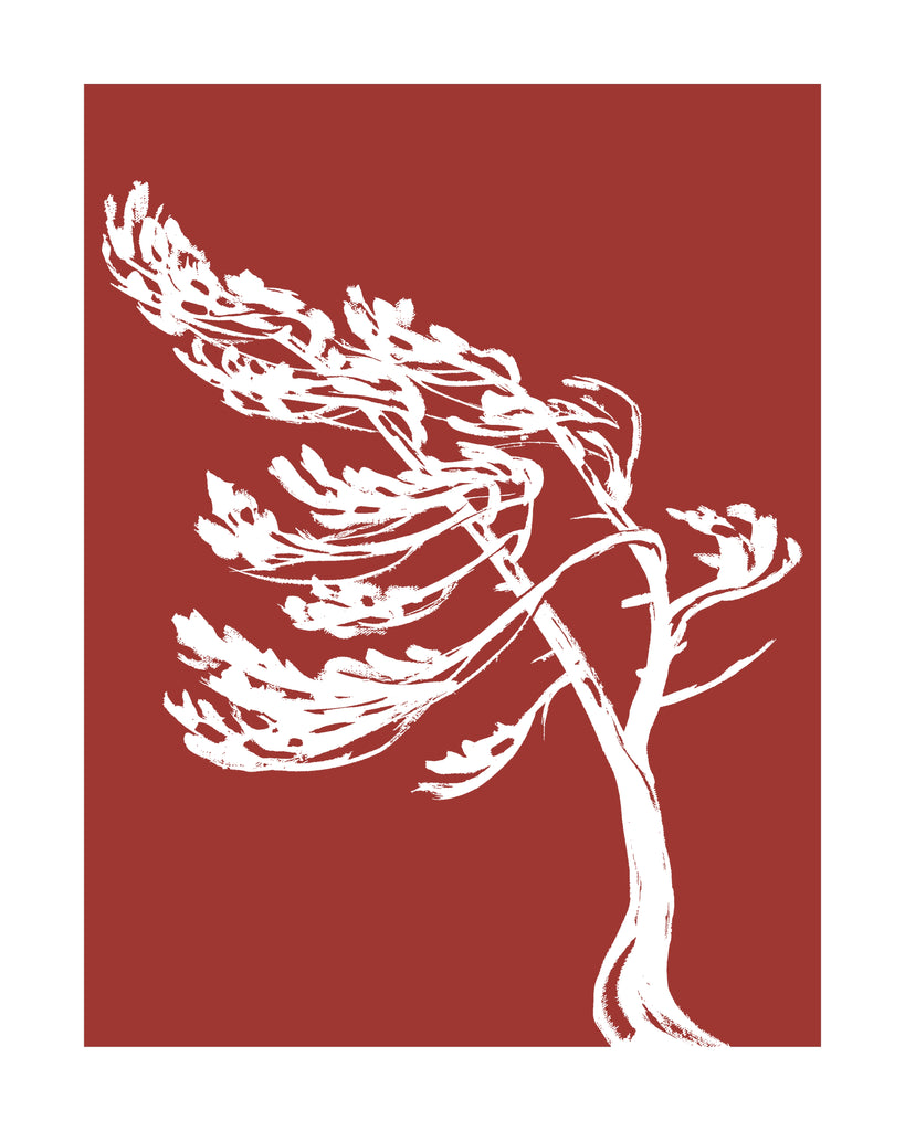 Killbear Provincial Park Windswept 1 Hand-Screened Tree Poster in Rustic Red