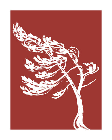 Killbear Provincial Park Windswept 1 Hand-Screened Tree Poster in Rustic Red Framed