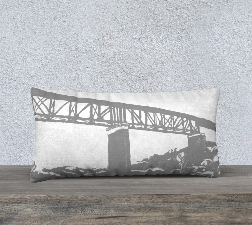 Parry Sound Trestle Bridge 12x24 Cotton Canvas Monochrome Throw Pillow