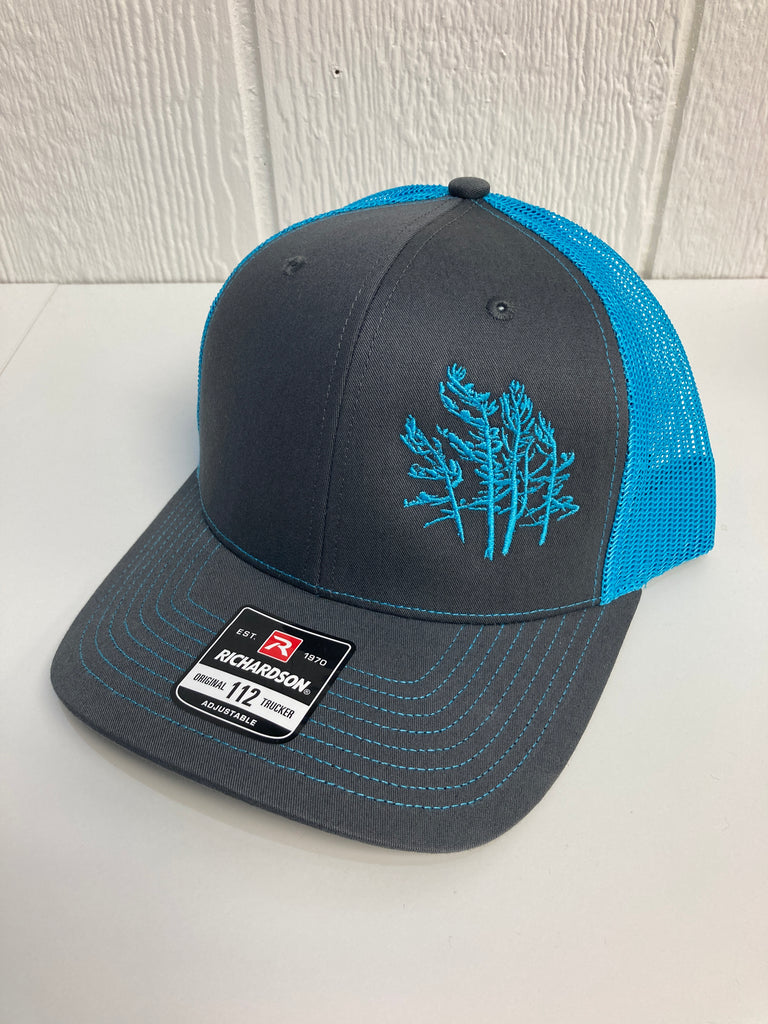 Killbear Trees Embroidered Trucker Hat, Charcoal Grey and Teal