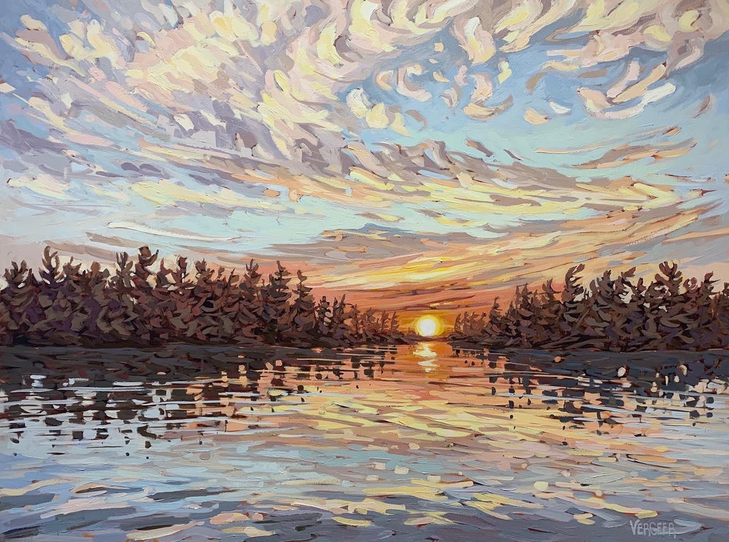 Sunset Near Good Cheer Island, Canvas Print, 27x36, framed