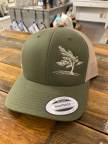 Killbear Windswept Pine Embroidered Trucker Hat, Moss and Khaki